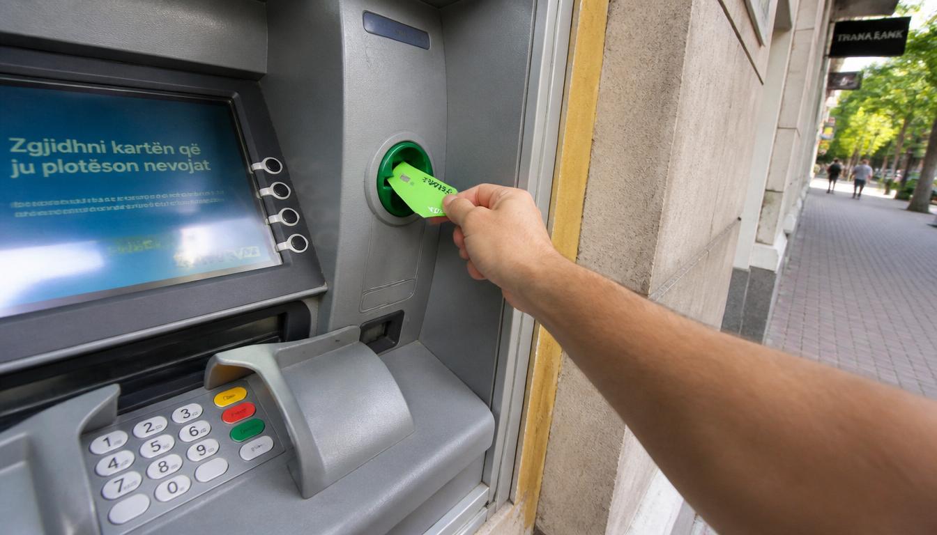 Cartão Wise sendo usado em caixa eletrônico na Albânia para sacar Lek albanês em 2026