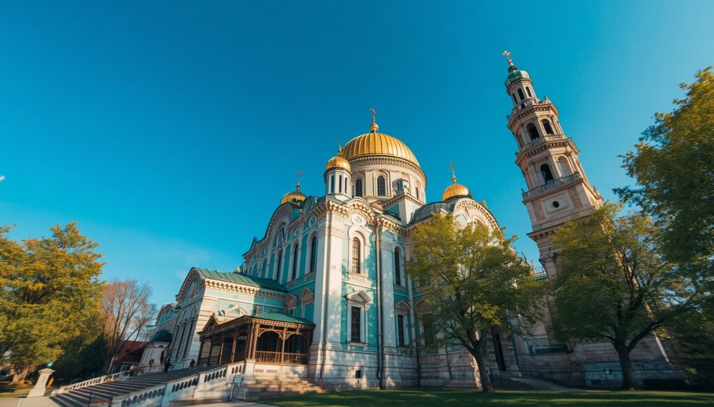 Catedral de Santa Sofia de Kiev com suas cúpulas douradas contra o céu azul — Patrimônio Mundial da UNESCO construída no século 11, símbolo de Kiev e da identidade ucraniana