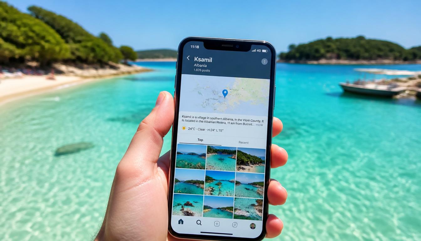 eSIM funcionando na praia de Ksamil na Riviera albanesa em 2026 com internet 4G