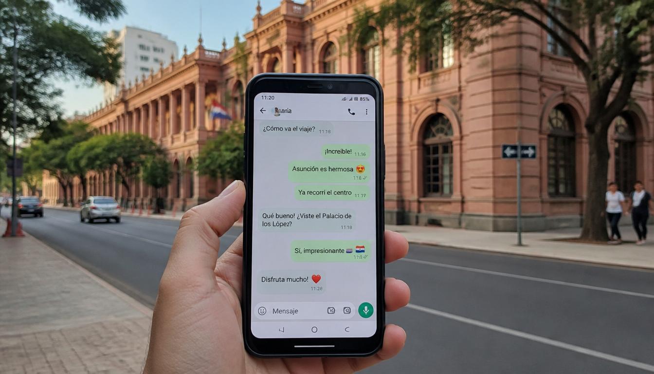 Turista acionando seguro viagem no Paraguai pelo celular via WhatsApp ou telefone 2026