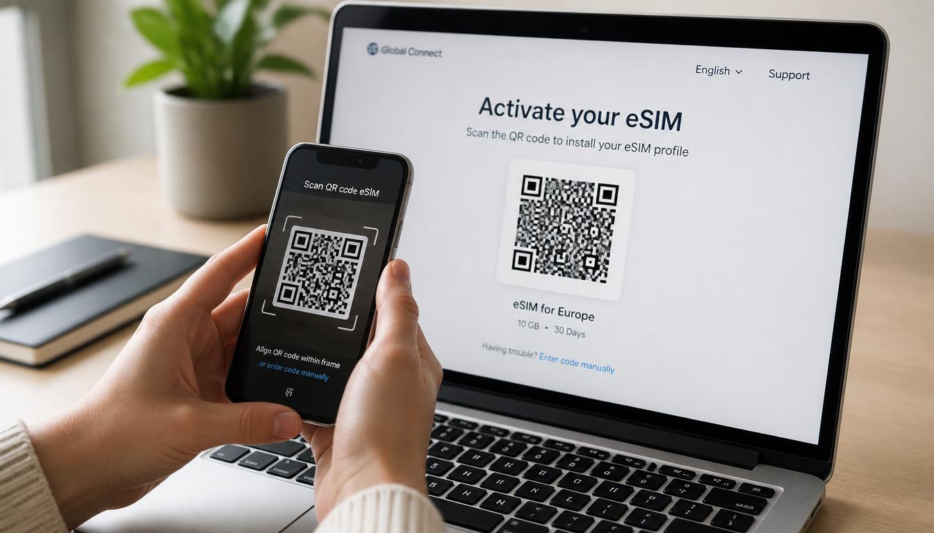 Ativação do eSIM para ter internet na França via QR Code em 2026