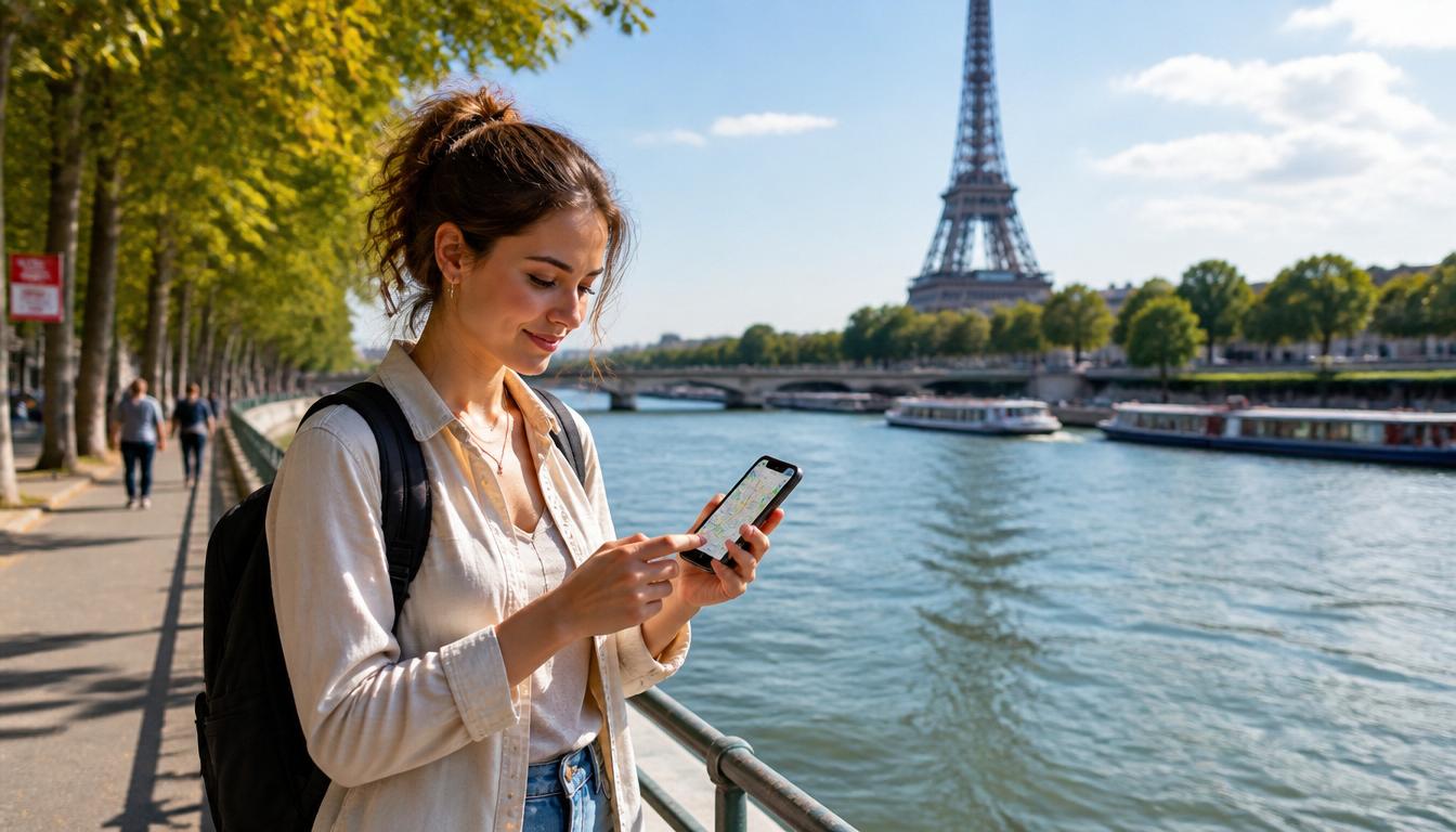 Como ter internet na França: turista com celular e mapa em 2026