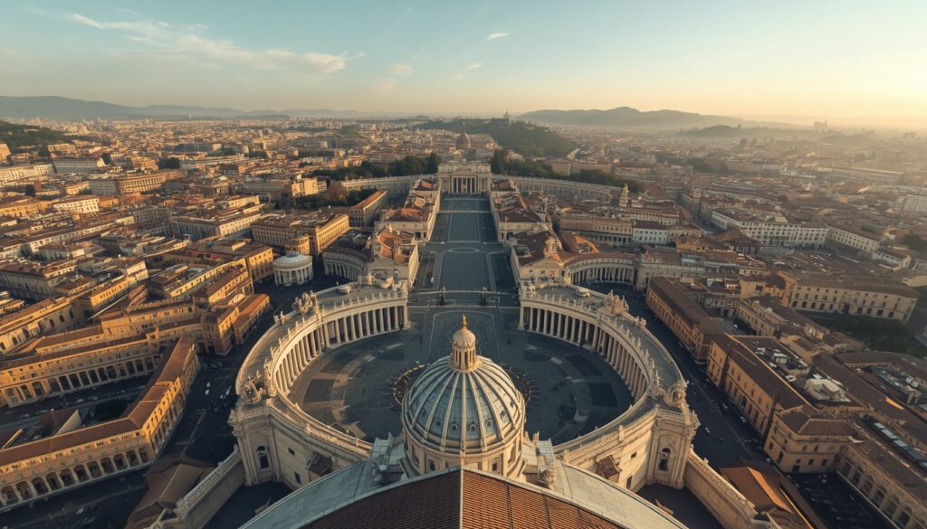 viajar para o Vaticano Vista panorâmica de Roma e da Praça de São Pedro a partir do topo da cúpula da Basílica de São Pedro no Vaticano