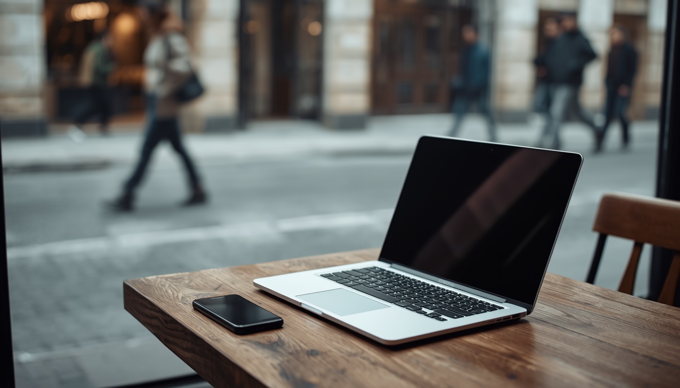 Nômade digital usando eSIM na Albânia com internet rápida em café em Tirana 2026