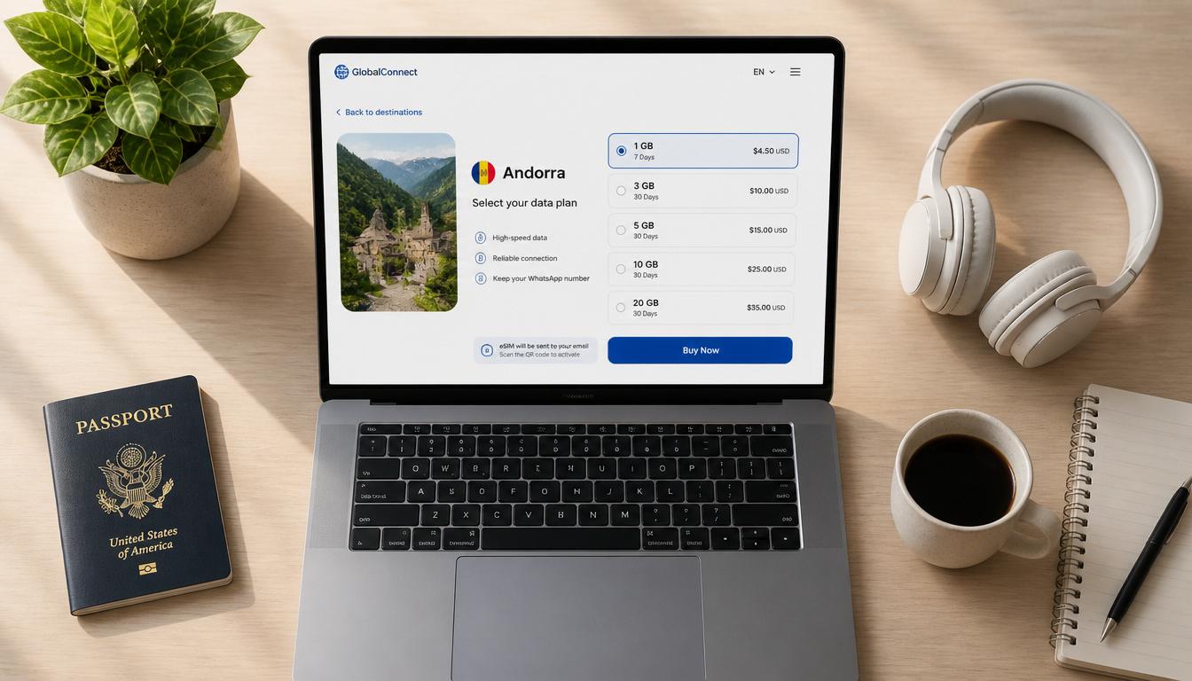 Comprar eSIM para Andorra online com cartão de crédito e receber QR Code por email em 2026
