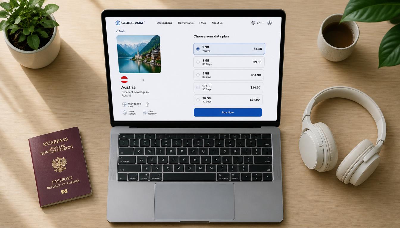 Compra de eSIM para Áustria online — chip internacional digital para viajar à Europa em 2026