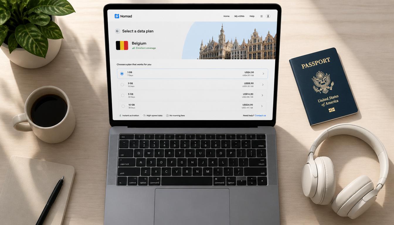 Compra de eSIM para Bélgica online em 2026 — chip internacional digital no celular