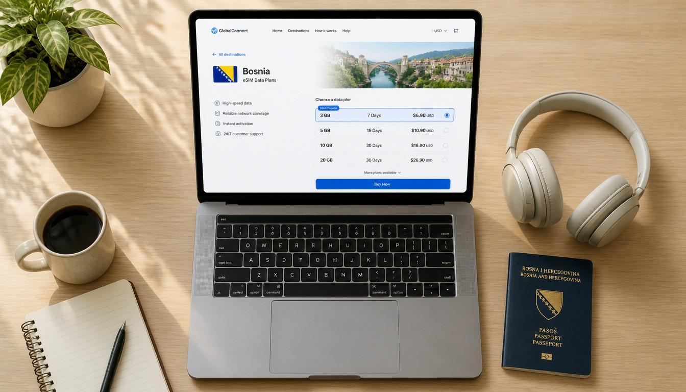Compra do eSIM para Bósnia e Herzegovina online antes de embarcar em 2026