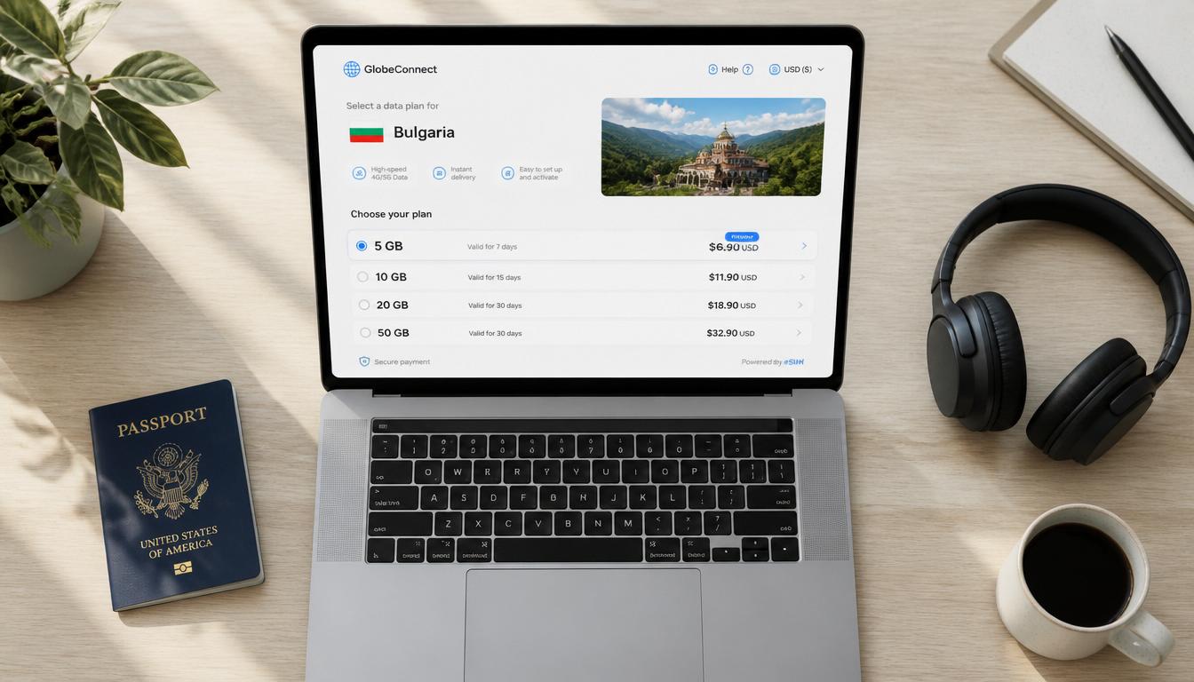 Comprar eSIM para Bulgária online com cartão de crédito e receber QR Code por email em 2026