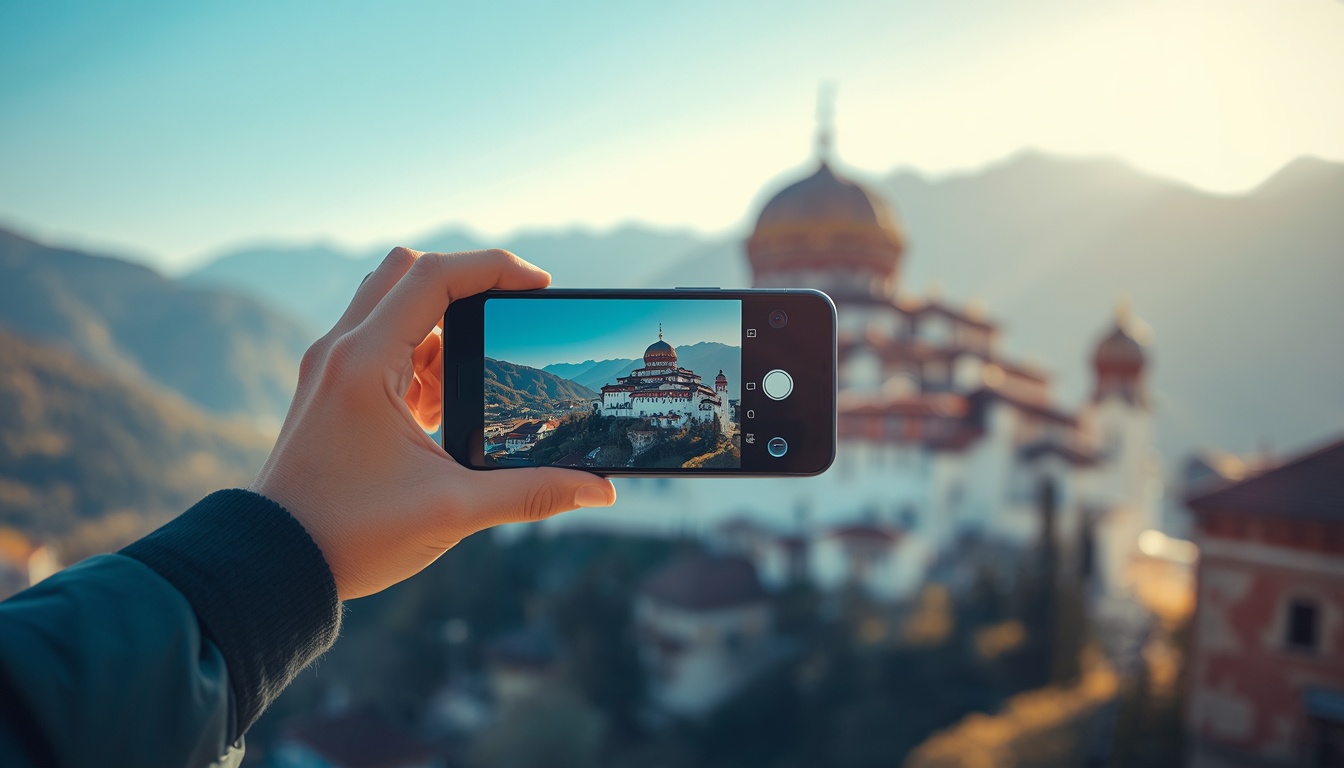 Turista com eSIM na Bulgária usando GPS no Mosteiro de Rila e nas trilhas do Parque Nacional em 2026