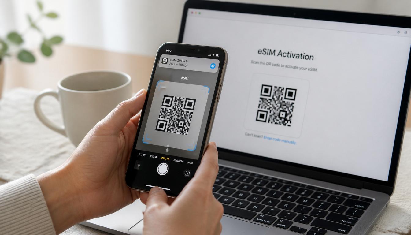 Ativação do eSIM para a Dinamarca via QR Code no celular — chip internacional digital 2026