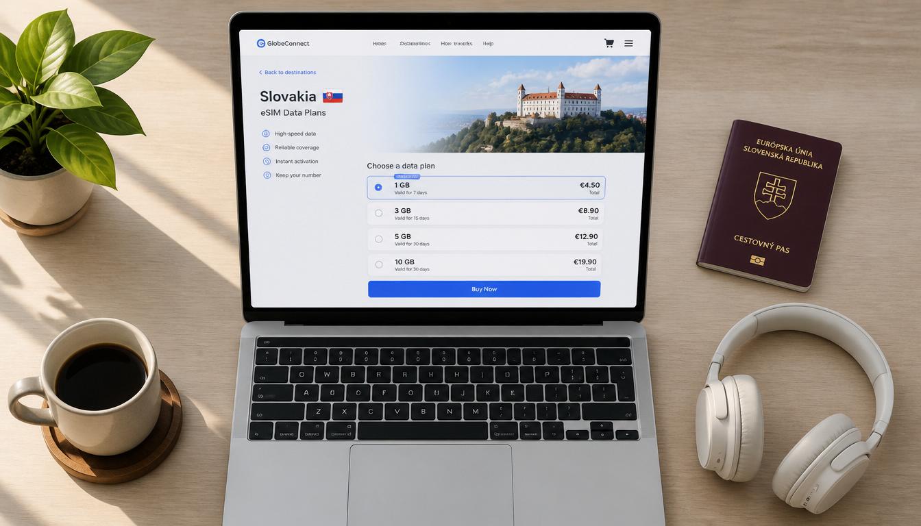 Compra do eSIM para Eslováquia online pelo celular em 2026