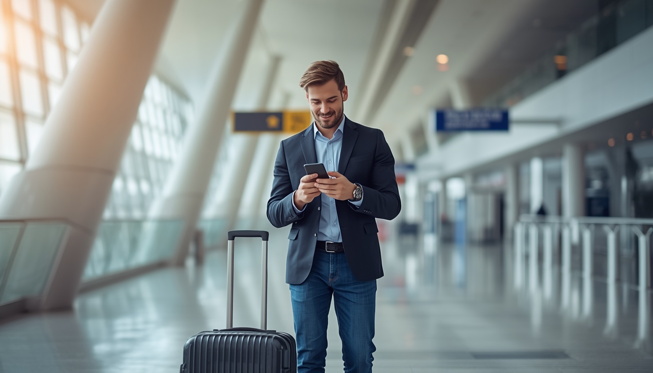 Turista ativando eSIM para Eslovênia no aeroporto de Liubliana após o desembarque