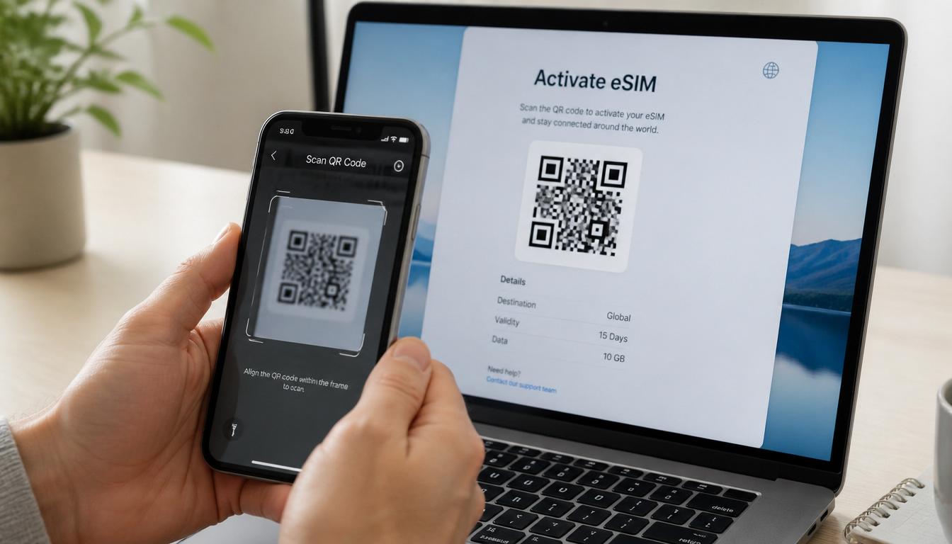 Ativação do eSIM para Eslovênia via QR Code no celular antes de embarcar