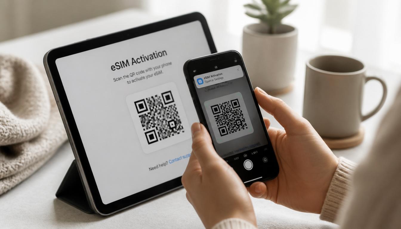 Ativação de eSIM para Estônia com QR Code — configuração do chip internacional no celular antes de viajar