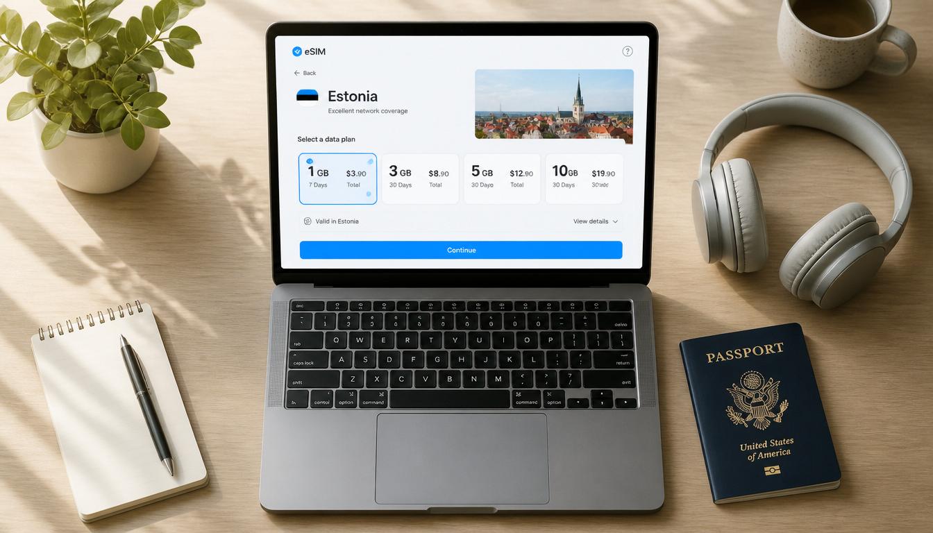 Compra de eSIM para a Estônia online em 2026 — chip internacional digital com ativação imediata por QR Code
