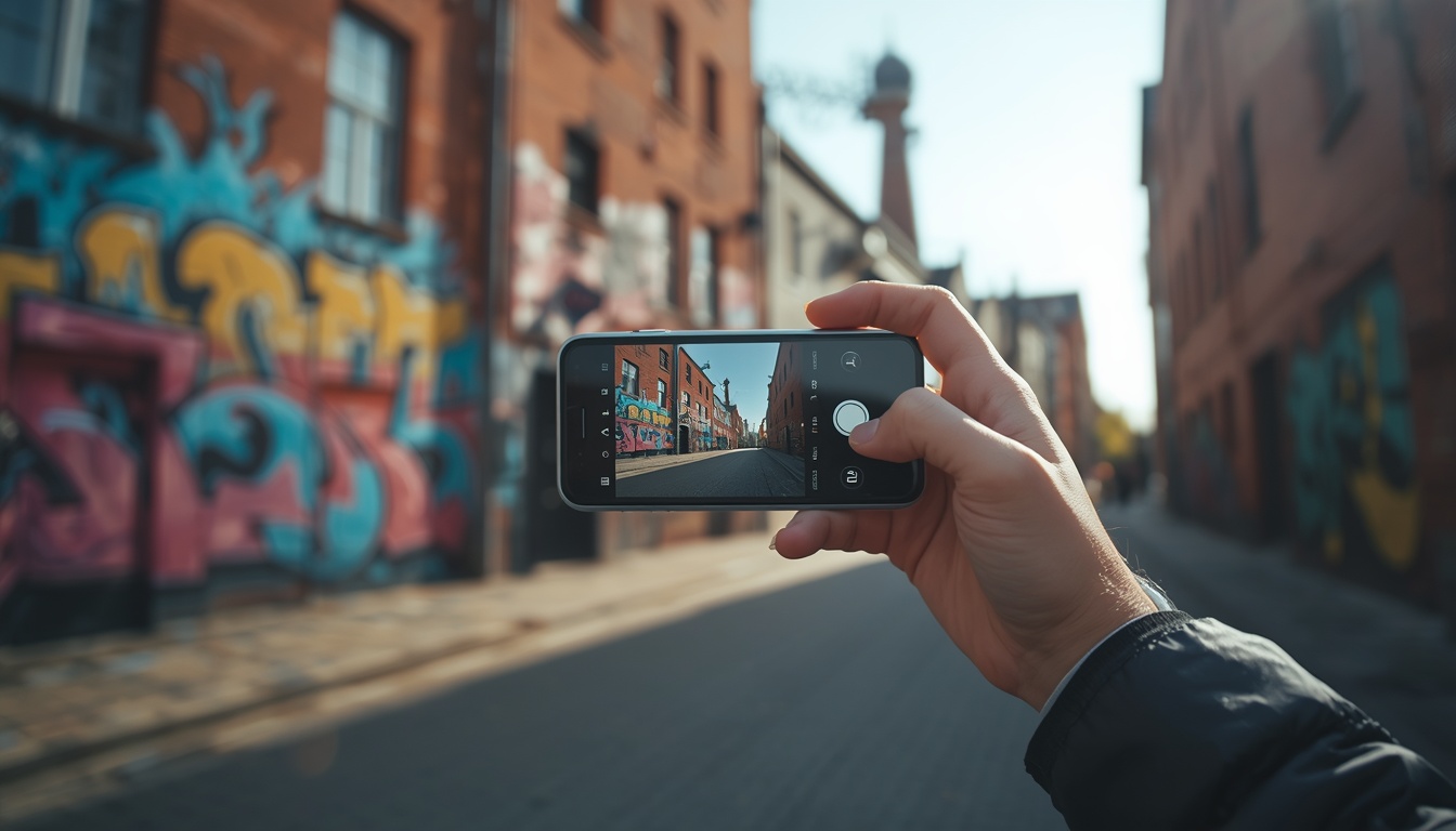 Turista no bairro Telliskivi em Tallinn com celular e eSIM ativo — internet funcionando no bairro criativo da Estônia