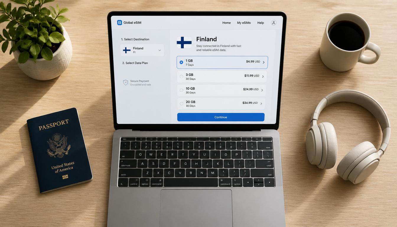Compra de eSIM para a Finlândia online em 2026 — chip internacional digital com ativação imediata por QR Code