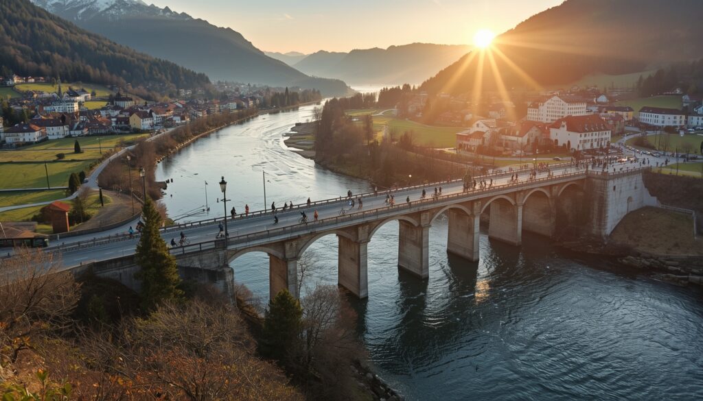 Passagem de fronteira entre Liechtenstein e Suíça por onde diariamente milhares de trabalhadores fronteiriços cruzam para trabalhar no principado