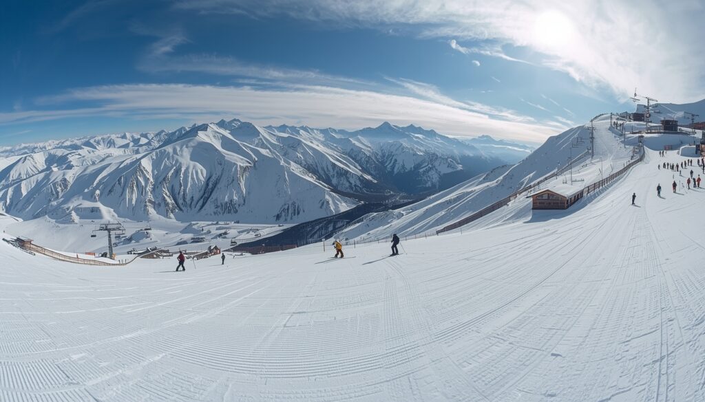 Estação de esqui Grandvalira em Andorra com pistas nevadas e turistas esquiando — principal empregador sazonal do principado no setor de turismo de inverno