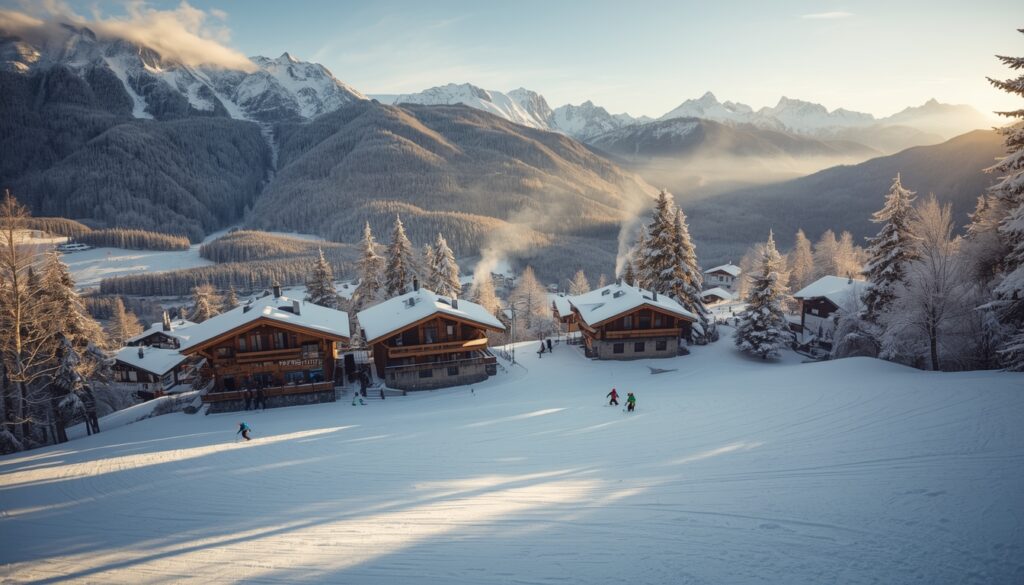 Estação de esqui de Malbun em Liechtenstein no inverno com pistas nevadas e os Alpes ao fundo — destino de esportes de neve para quem viaja para Liechtenstein