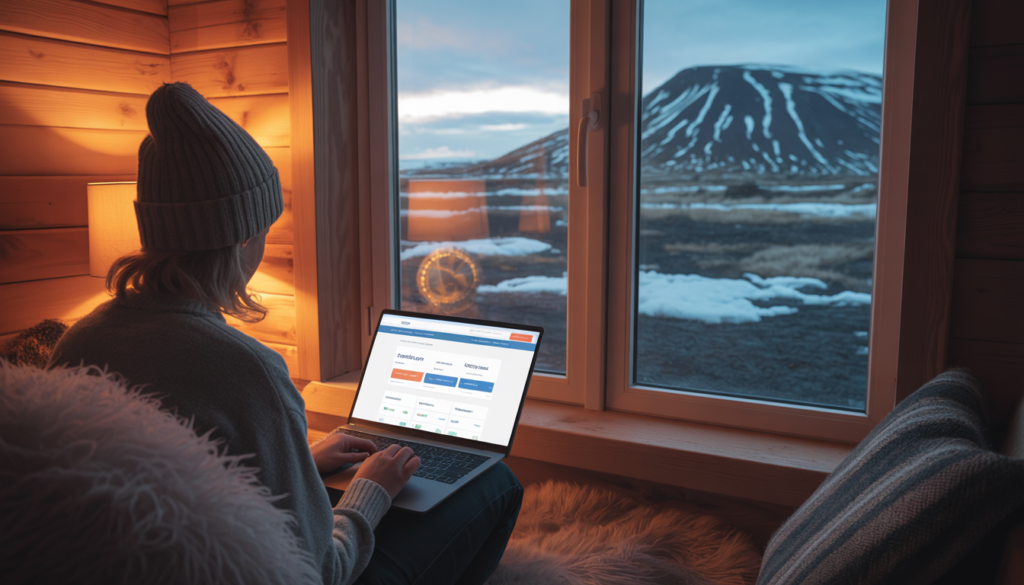 Tela de computador mostrando comparativo de seguros viagem para Islândia — melhor seguro viagem para Islândia 2026
