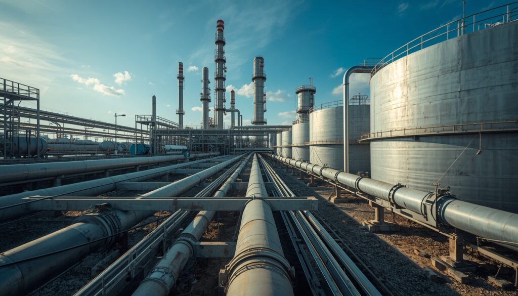 Instalações de refino e infraestrutura industrial do setor de energia na região de Maracaibo ou Anzoátegui na Venezuela.