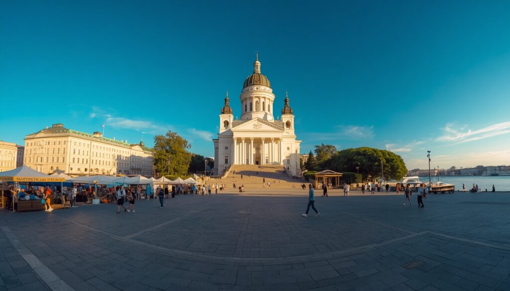 Vista panorâmica de Helsinque com a Catedral Luterana e o porto durante o verão — guia completo para brasileiros que querem morar na Finlândia em 2026