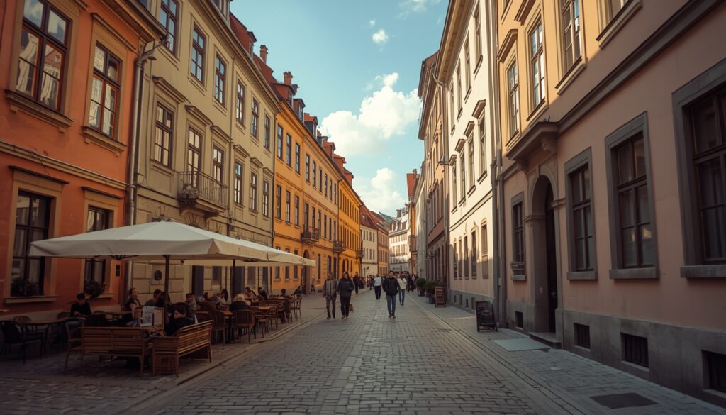 Ruas de paralelepípedos e fachadas coloridas da Cidade Velha de Riga (Vecrīga) na Letônia — bairro mais procurado por quem quer morar na Letônia