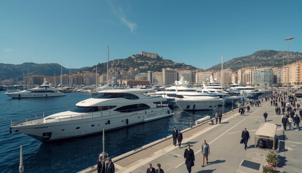 Porto Hércules de Mônaco repleto de superyachts durante o Monaco Yacht Show, símbolo da riqueza e do estilo de vida do principado mediterrâneo
