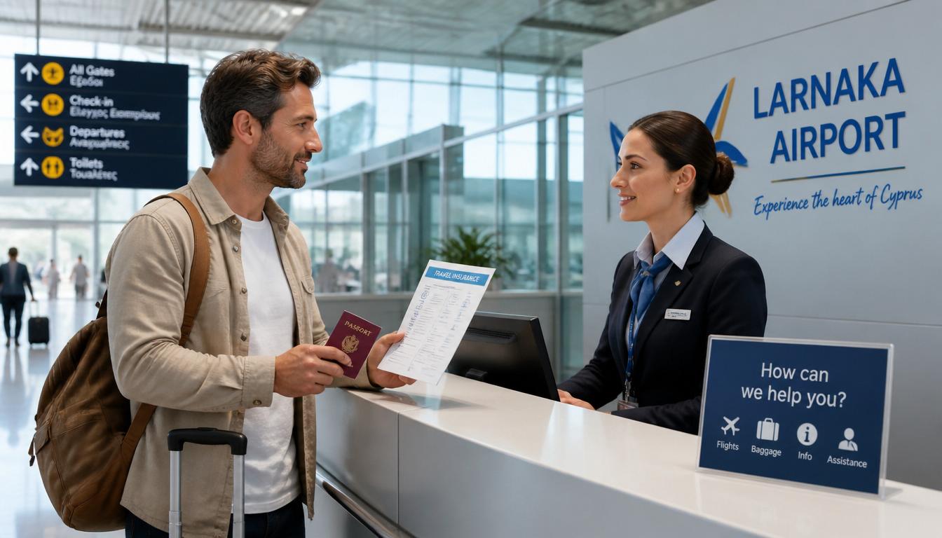 Bagagem no aeroporto de Larnaca Chipre com cobertura de seguro viagem 2026