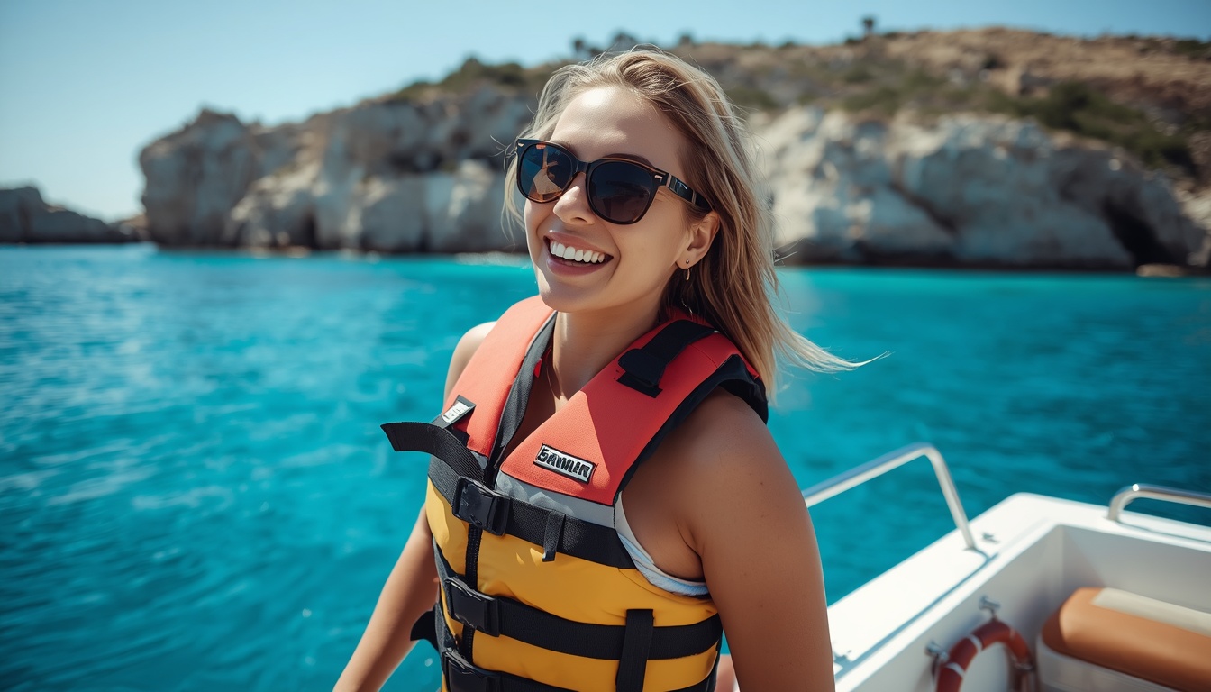 Turista praticando esportes marítimos em Chipre com seguro viagem contratado em 2026