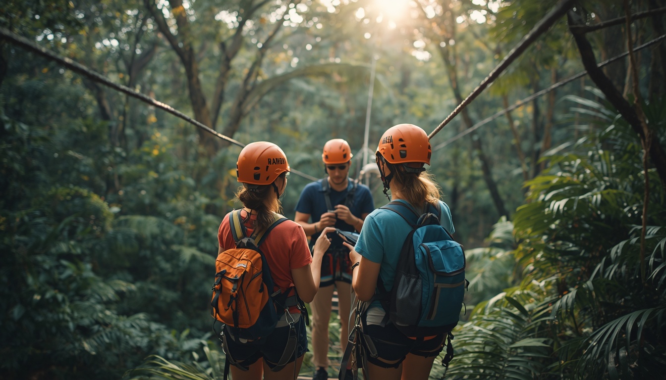 Turista praticando esporte de aventura na Costa Rica — rafting e atividades radicais que exigem cobertura específica no seguro viagem em 2026
