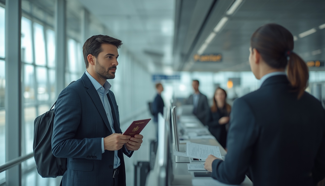 Viajante com mala no aeroporto antes de embarcar para a Dinamarca com seguro viagem contratado
