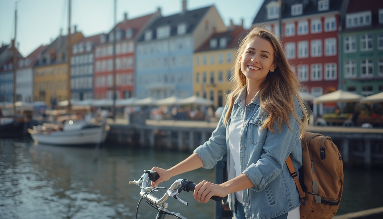 Turistas de bicicleta em Copenhague na Dinamarca — passeio coberto pelo seguro viagem 2026