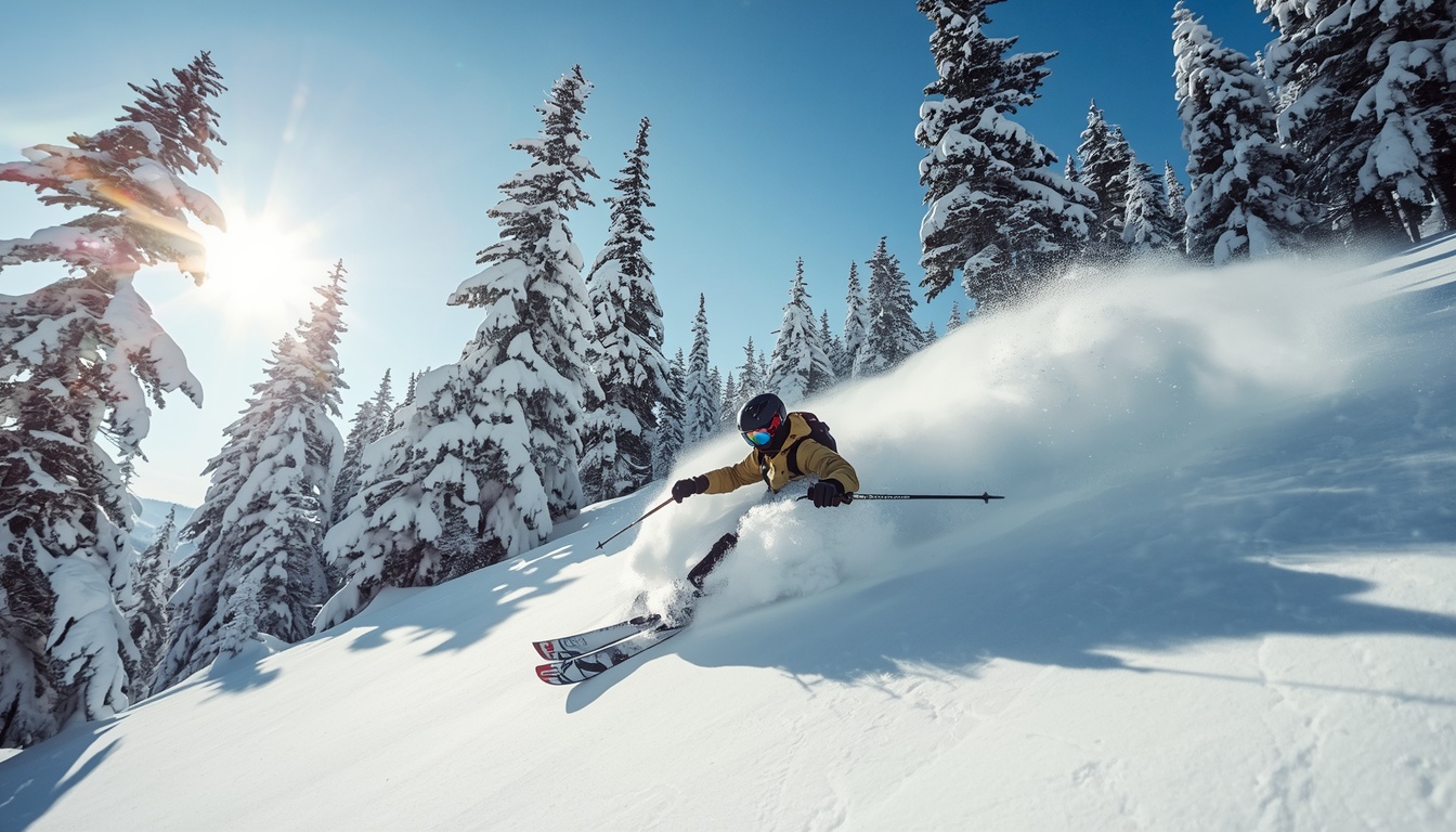 Esquiador nas montanhas do Canadá com neve - seguro viagem para esportes de inverno no Canadá 2026
