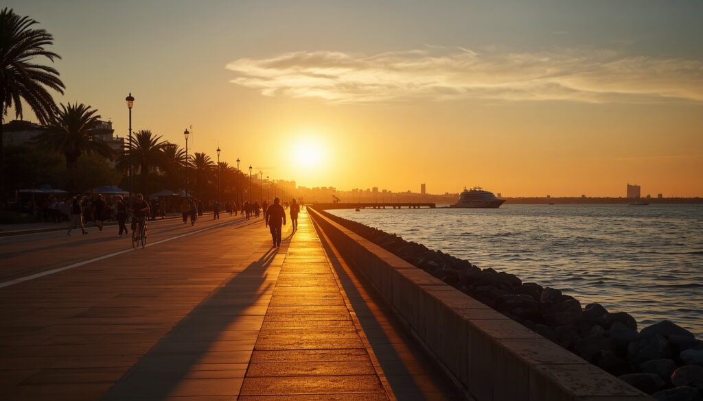 Rambla de Montevidéu ao pôr do sol — passeio obrigatório da capital uruguaia para turistas brasileiros que precisam de seguro viagem em 2026