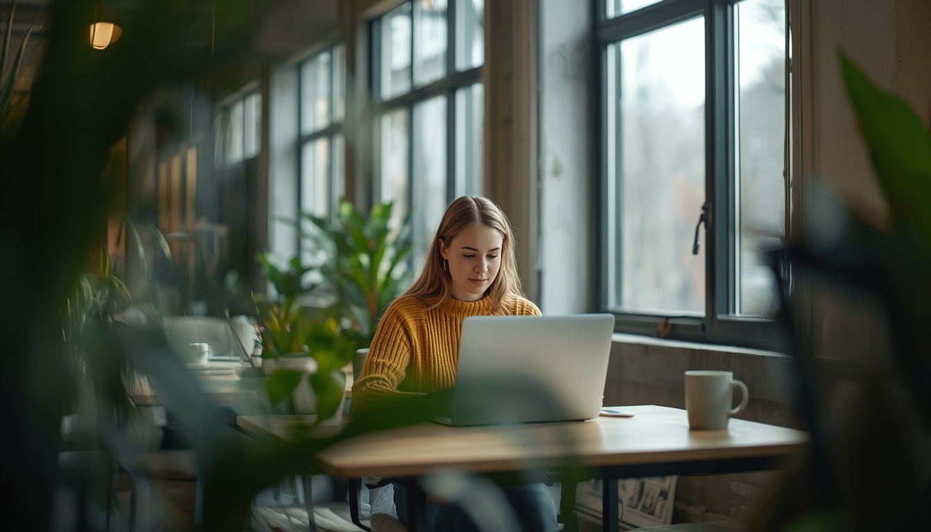 Nômade digital trabalhando na Eslováquia em 2026 com laptop em café de Bratislava