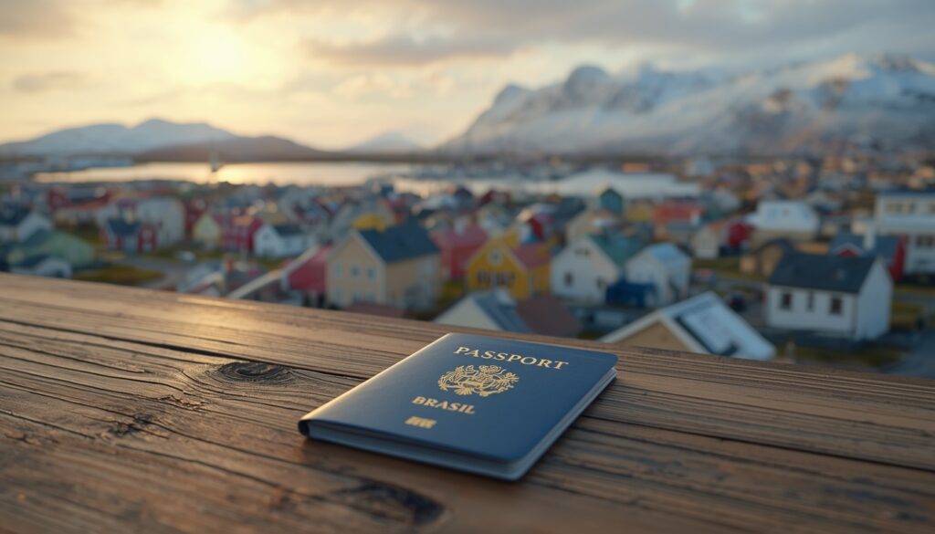 Skyline de Reykjavik com montanhas ao fundo, mostrando onde brasileiros podem trabalhar na Islândia em 2026