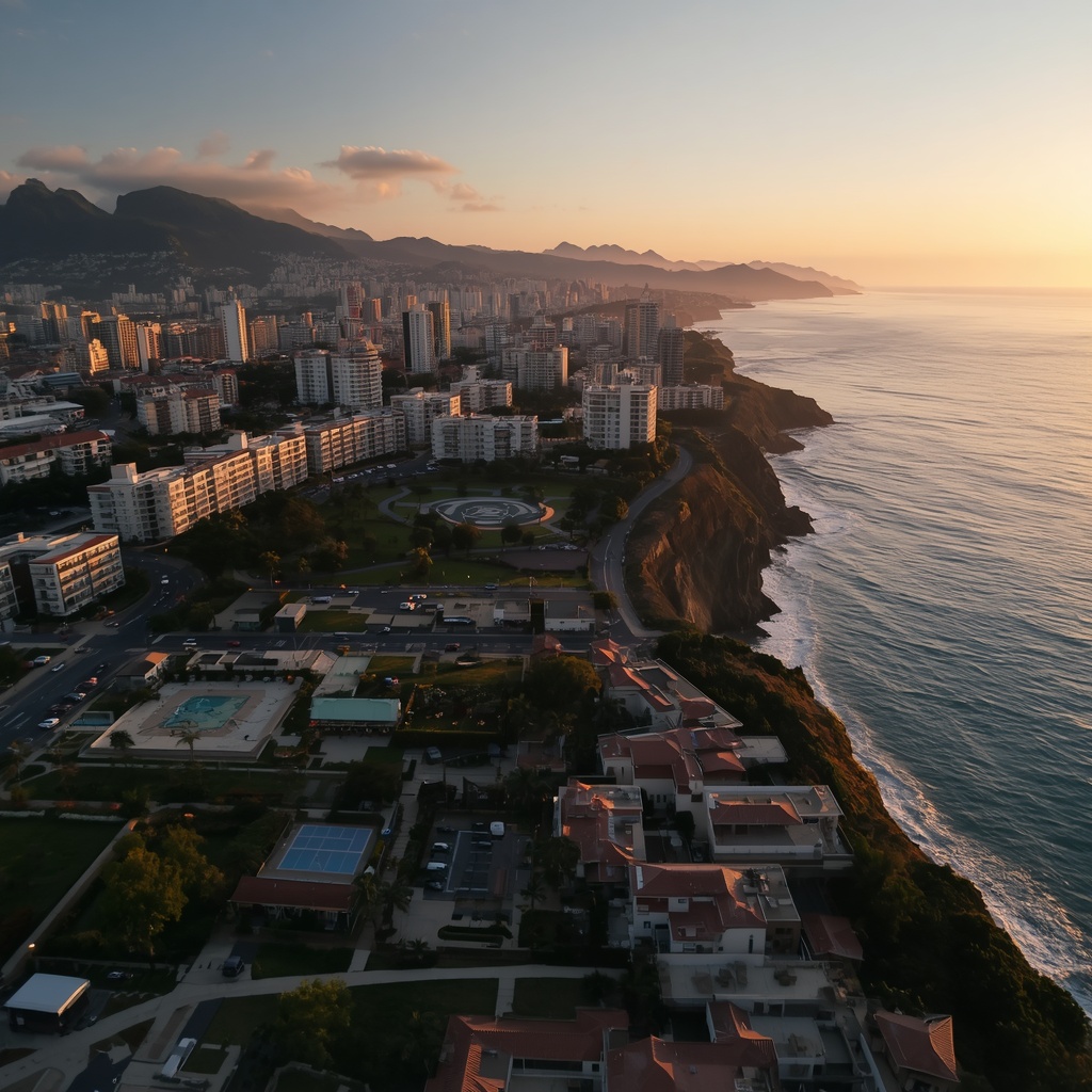 Vista do bairro Miraflores em Lima Peru com o Oceano Pacífico ao fundo, bairro preferido de brasileiros que trabalham no Peru em 2026