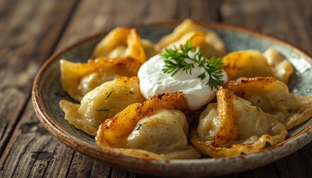 Varenyky, o prato típico da culinária ucraniana — massa recheada com batata e queijo servida com creme de leite, comida de alma que todo turista deve experimentar ao viajar para a Ucrânia