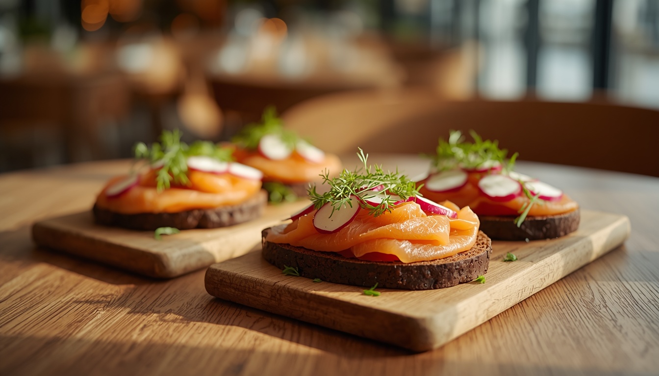 Smørrebrød dinamarquês — pão de centeio com toppings coloridos, gastronomia típica da Dinamarca
