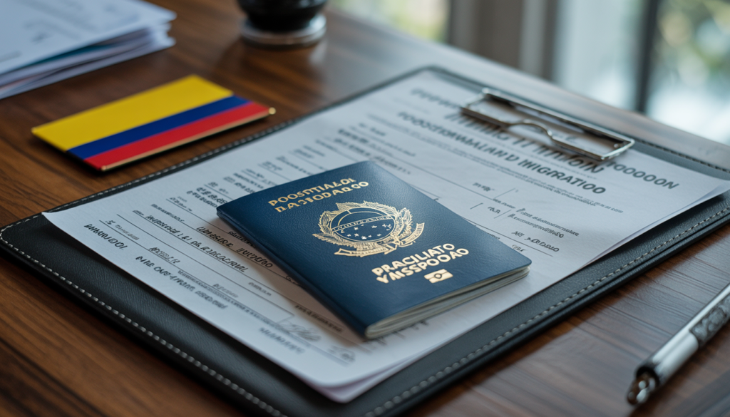 Passaporte brasileiro e documentos para visto Mercosul para morar na Colômbia, incluindo certidões apostiladas