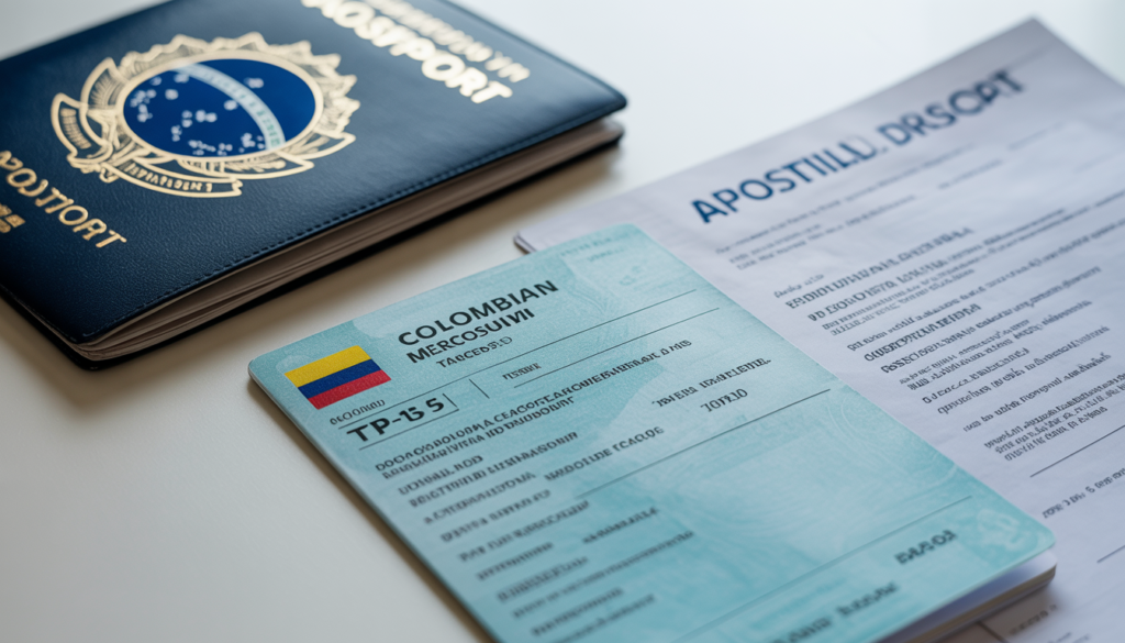 Documentos do visto Mercosul TP-15 para trabalhar na Colômbia como brasileiro