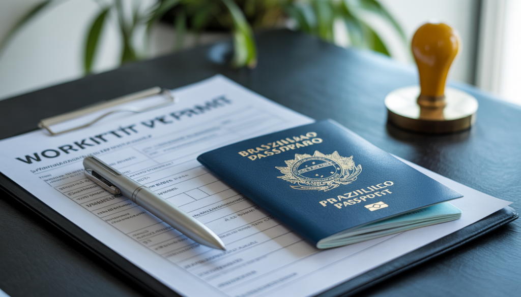 Trabalhar na Suécia em 2026: Guia Completo para Brasileiros Mesa com contrato de trabalho, passaporte brasileiro e documentos apostilados para solicitação de permissão de trabalho na Suécia em 2026