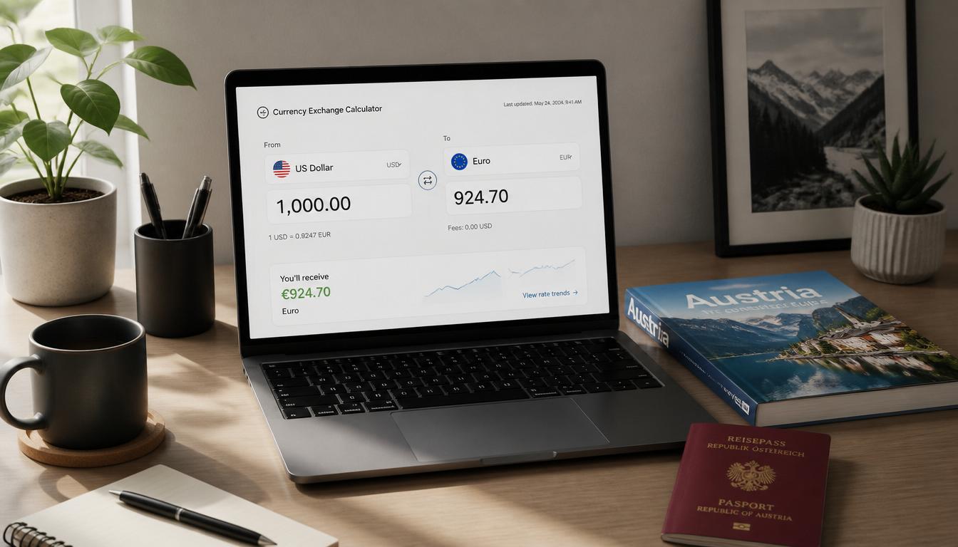 Planejamento de viagem para a Áustria com cartão Wise e app de câmbio em 2026