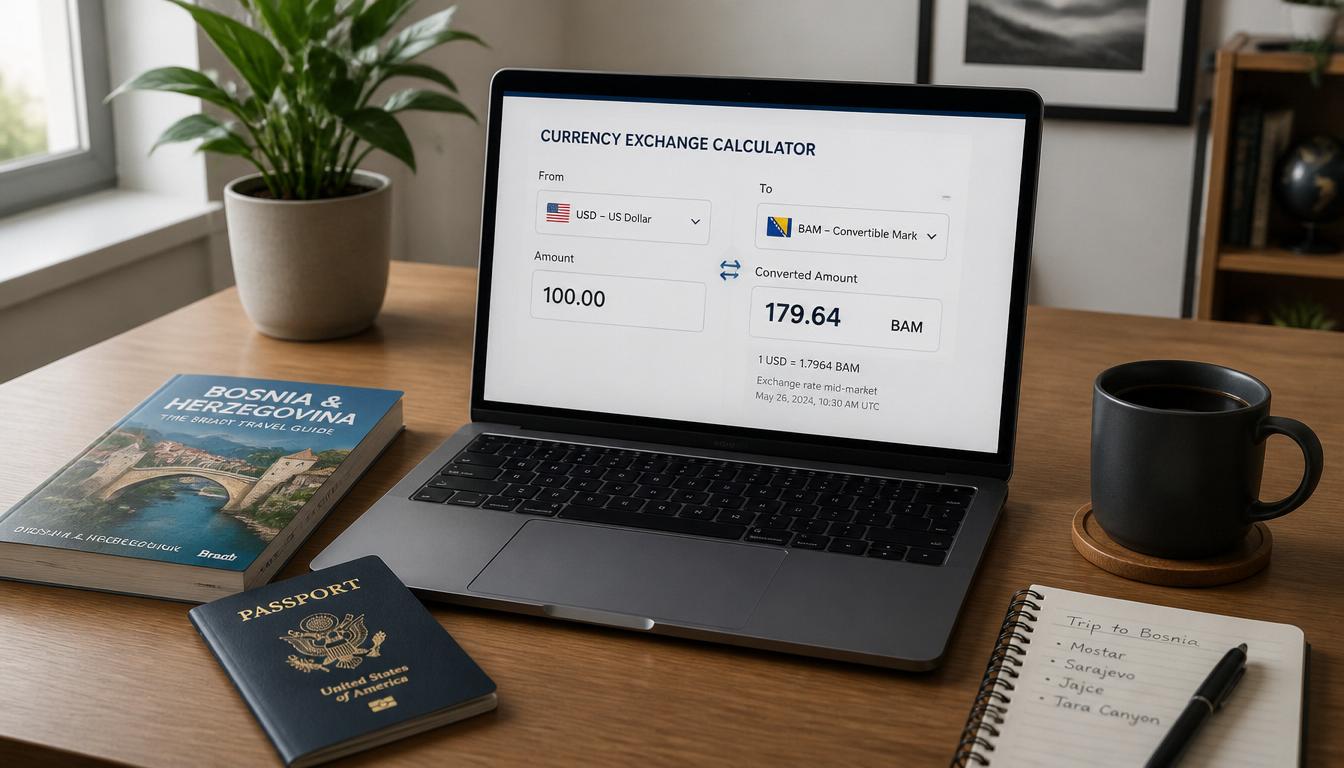 Planejamento financeiro de viagem para a Bósnia e Herzegovina com aplicativo Wise e câmbio em 2026