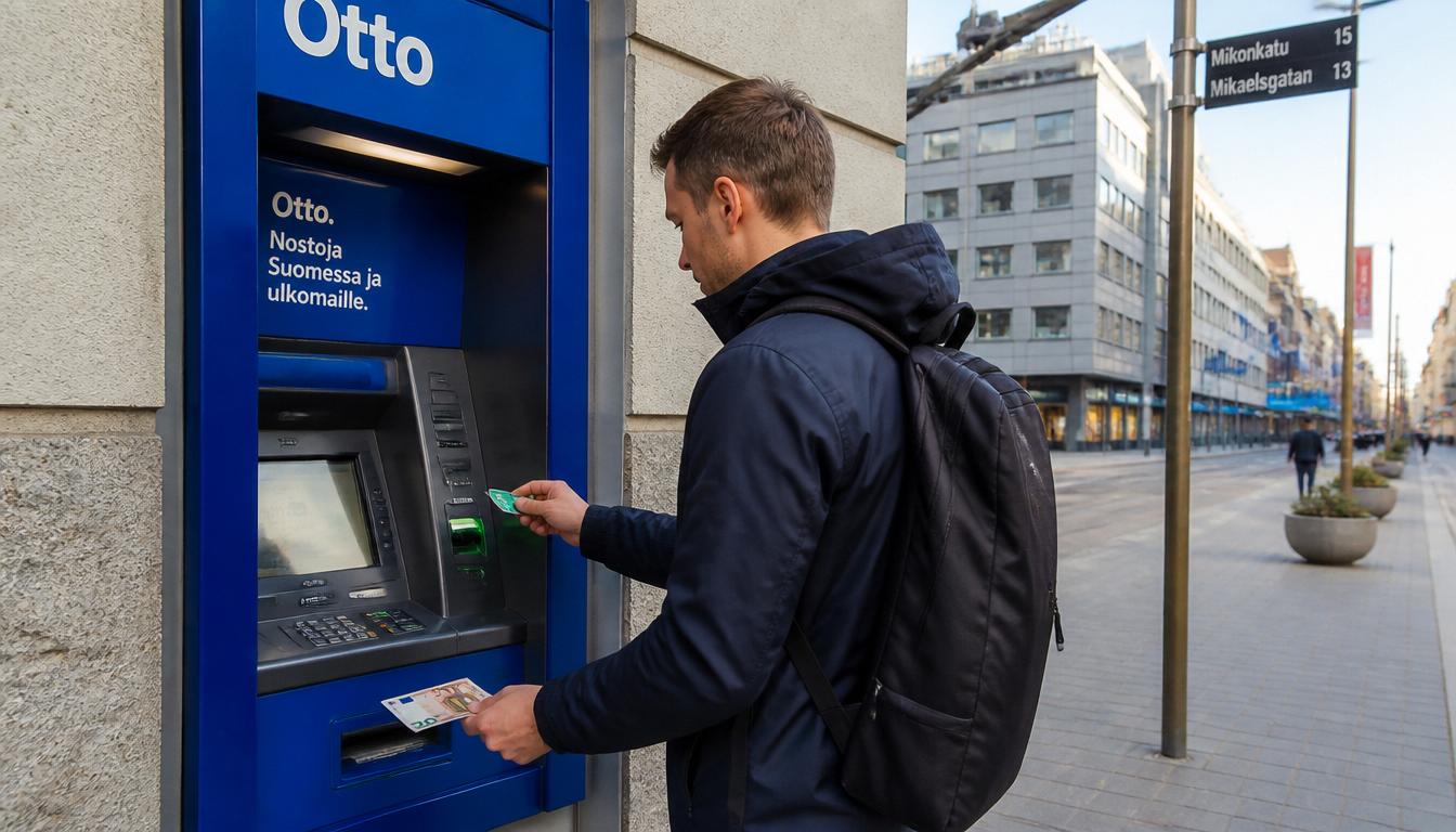 Saque de euro em caixa eletrônico na Finlândia com cartão Wise internacional em 2026
