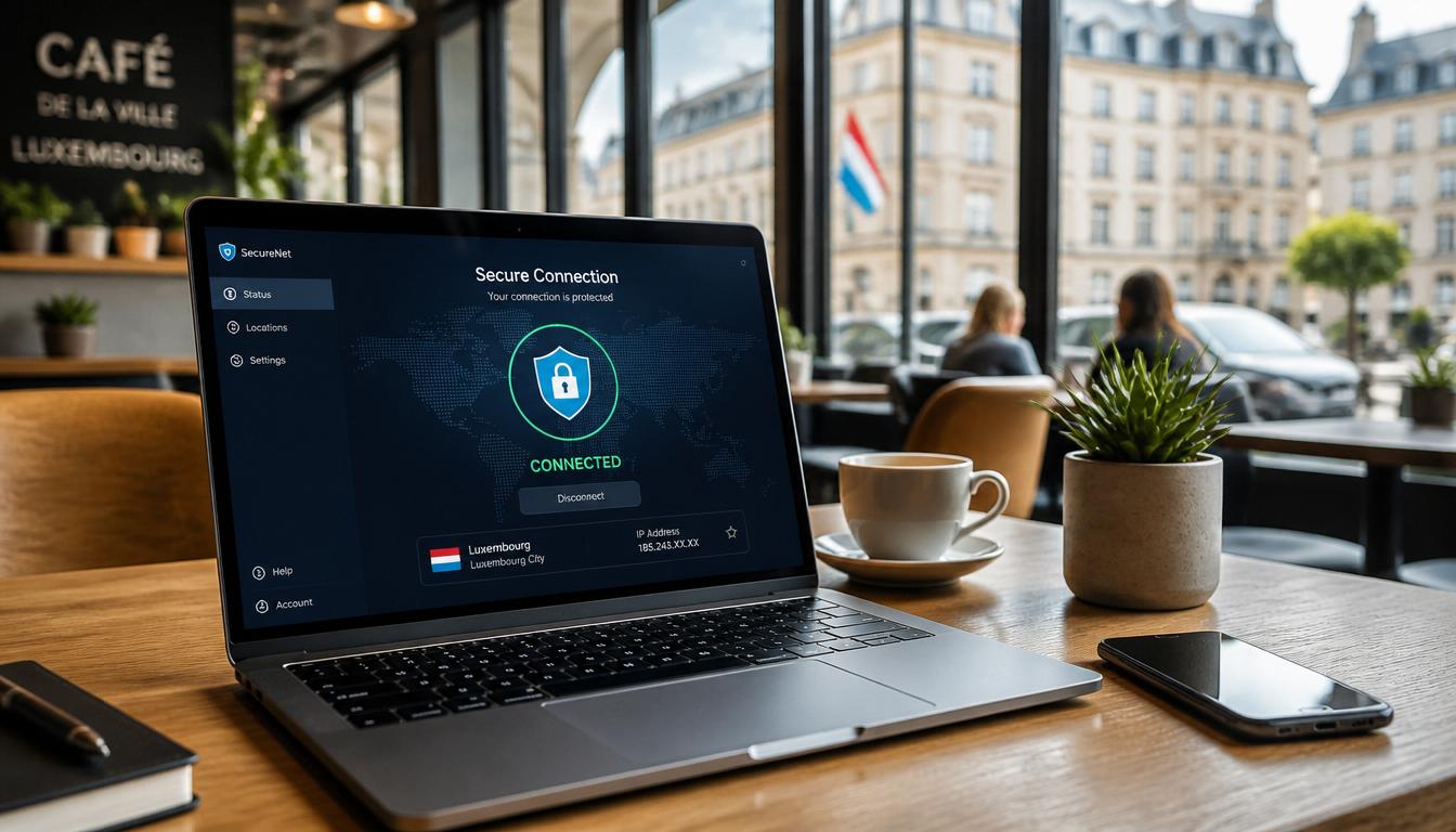 Turista em Luxemburgo usando celular com eSIM seguro em vez de Wi-Fi público em 2026