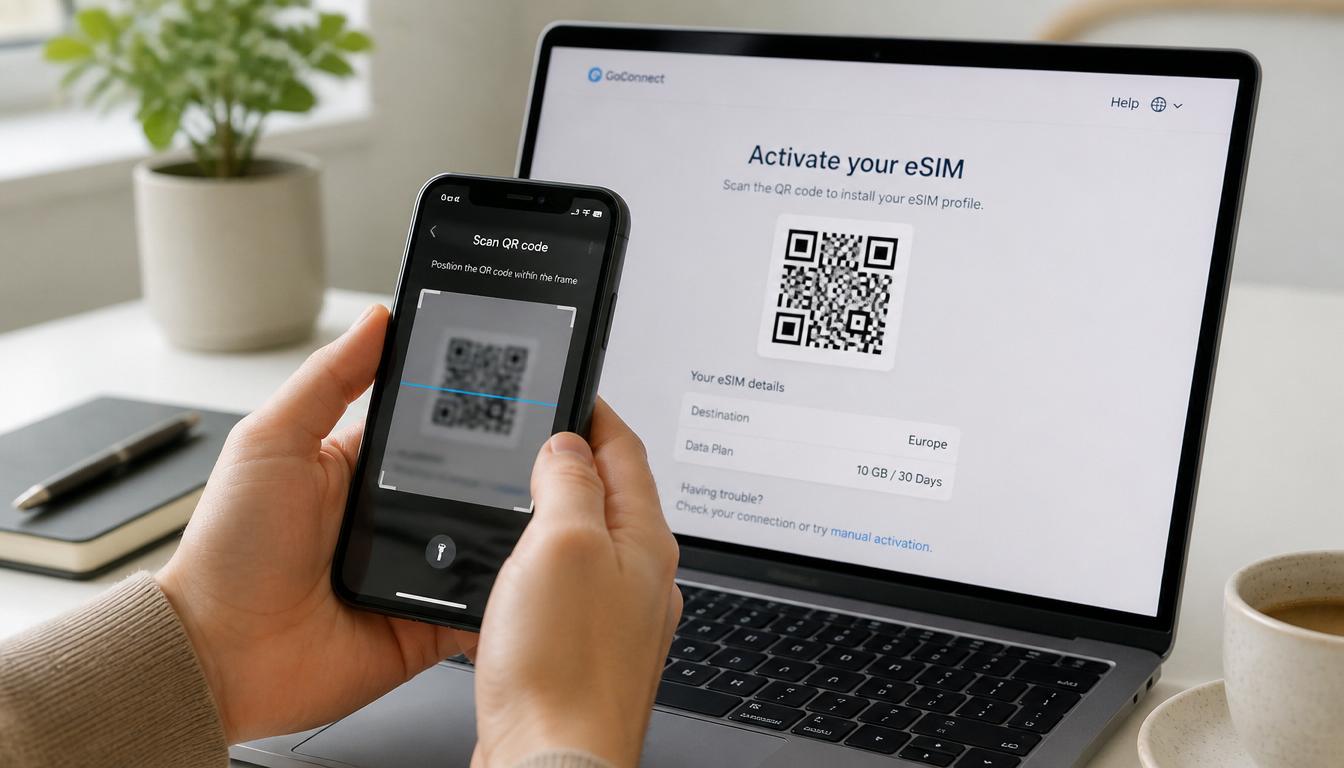 Ativação do eSIM para Mônaco: faça antes de embarcar e chegue já conectado Tela de celular mostrando ativação de eSIM para Mônaco com sinal 4G — passo a passo 2026